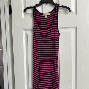 Black and pink striped Michael Kors asymmetrical dress.